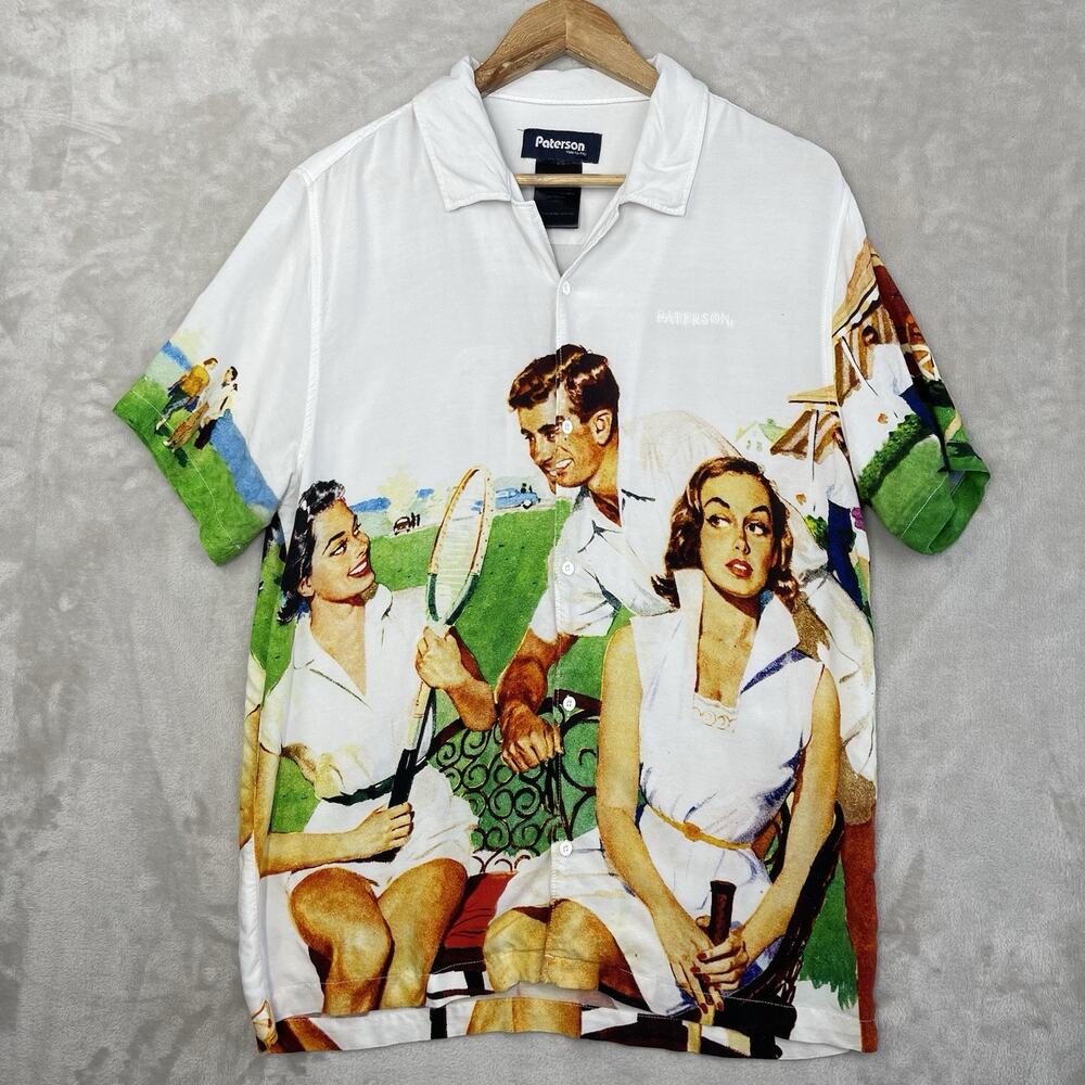 Paterson League Montclair Tennis Club Rayon Shirt L Retro 50s Kitsch Americana